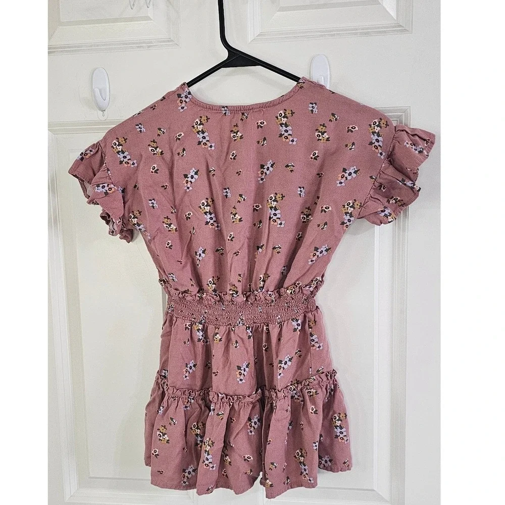 Jessica Simpson Girls Floral Smocked Waist Button Down Top Pink Size S 7